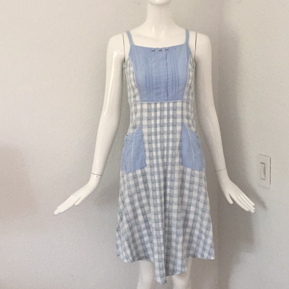 Blue white Cotton plaid dress